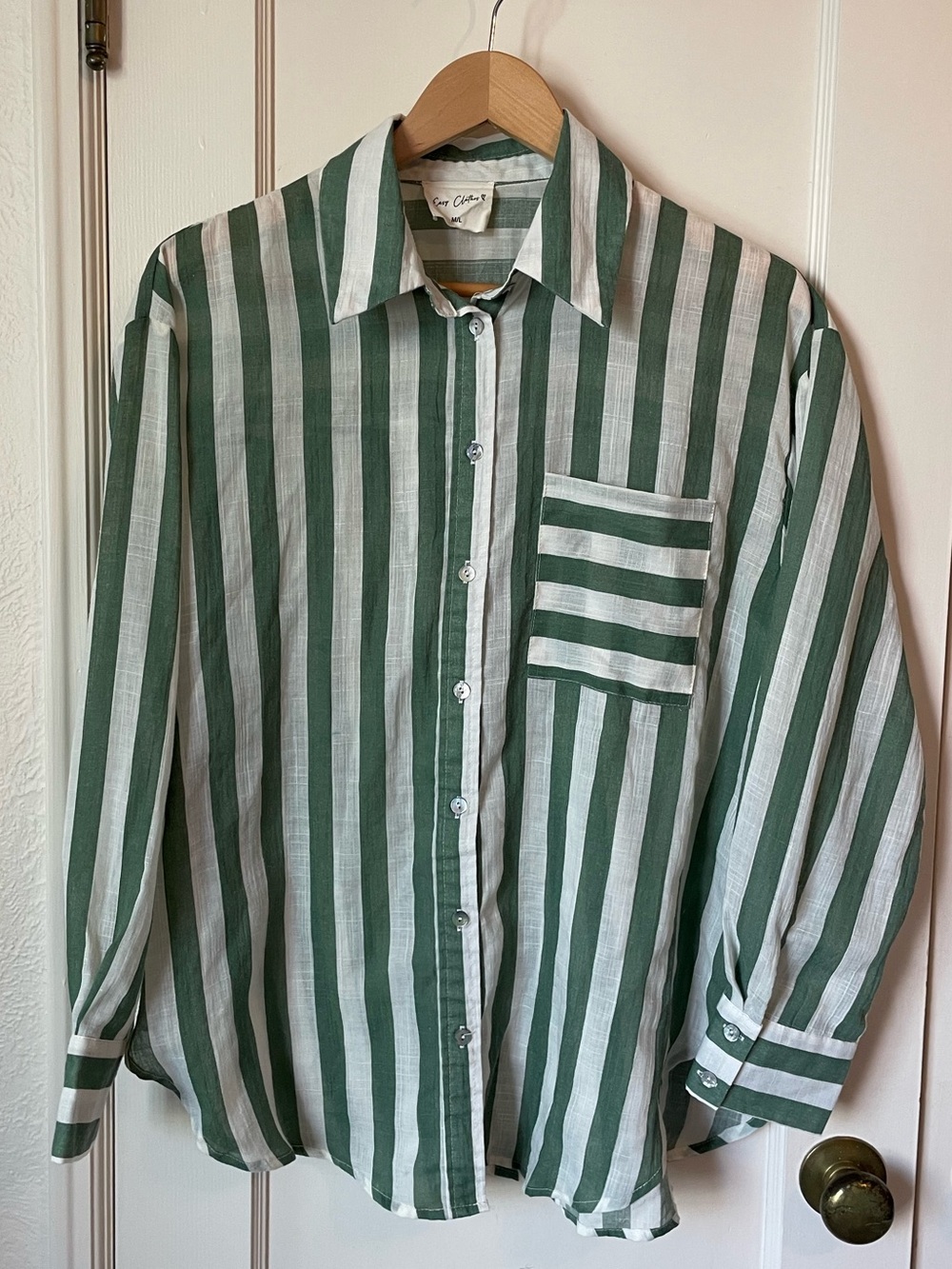 NWOT Easy Clothes Green Striped Benza Shirt